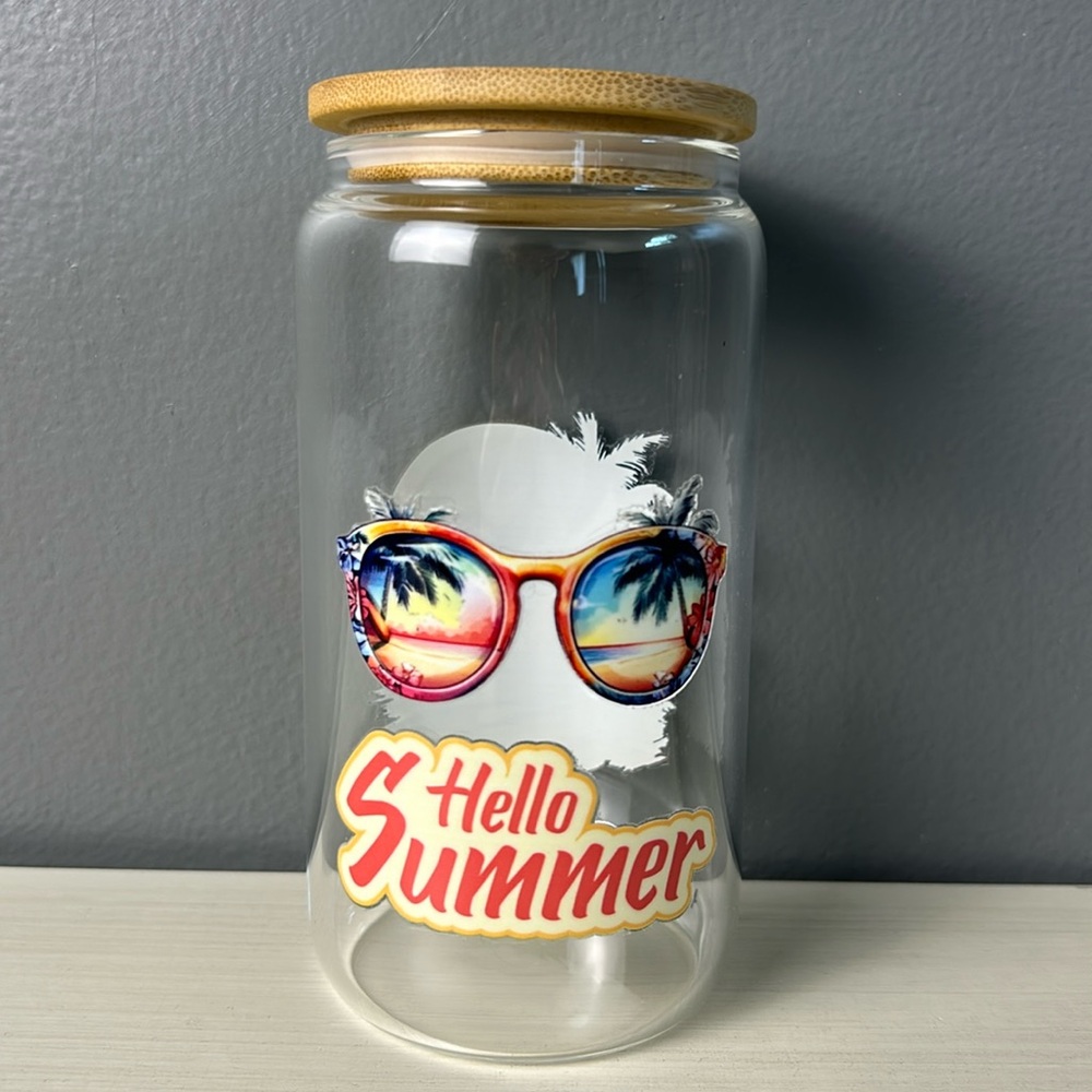 Handmade Bamboo Hello Summer Glass with straw And Cleaner